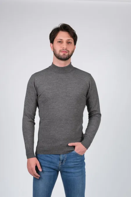 Çizgi Triko Erkek Triko Kazak Yarım Balıkçı Yaka Düz Renk Kol ve Bel Lastikli Kışlık Dokuma - Gri Çizgi Triko Erkek Triko Kazak Yarım Balıkçı Yaka Düz Renk Kol ve Bel Lastikli Kışlık Dokuma - Gri