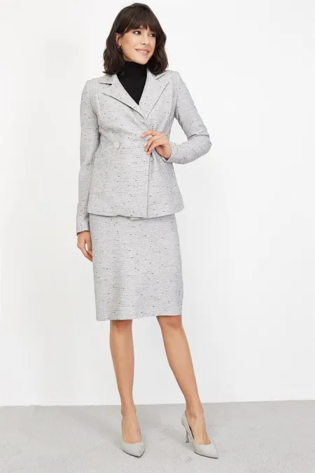 Kadın Gri Tek Düğmeli Ceket Kadın Gri Tek Düğmeli Ceket