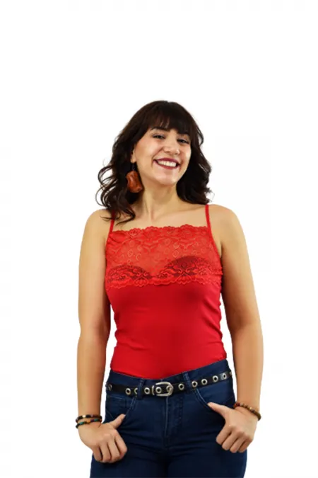 Kadın Gümüş Dantelli İp Askılı Atlet Kırmızı Kadın Gümüş Dantelli İp Askılı Atlet Kırmızı