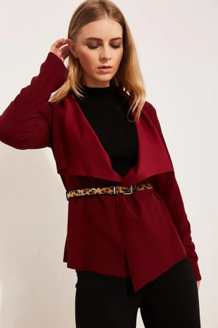 Kadın Bordo Şal Yaka Kısa Ceket Kadın Bordo Şal Yaka Kısa Ceket