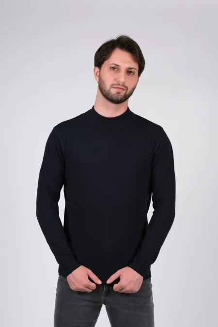 Çizgi Triko Erkek Triko Kazak Yarım Balıkçı Yaka Düz Renk Kol ve Bel Lastikli Kışlık Dokuma - Lacivert Çizgi Triko Erkek Triko Kazak Yarım Balıkçı Yaka Düz Renk Kol ve Bel Lastikli Kışlık Dokuma - Lacivert