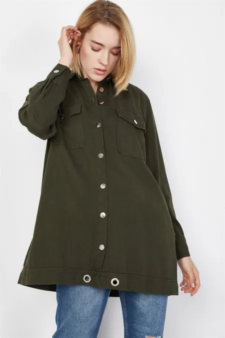Kadın Haki Salaş Gabardin Gömlek Kadın Haki Salaş Gabardin Gömlek