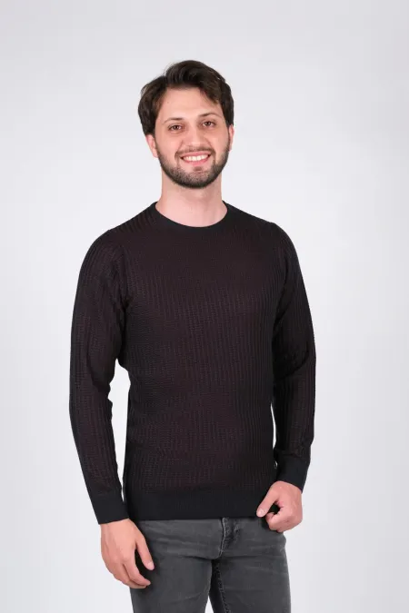 Çizgi Triko Erkek Triko Kazak Sıfır Yaka Kol ve Bel Lastikli Kışlık Örme - Lacivert Çizgi Triko Erkek Triko Kazak Sıfır Yaka Kol ve Bel Lastikli Kışlık Örme - Lacivert