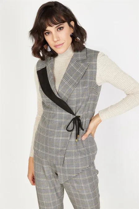 Kadın Gri Ekose Yelek Kadın Gri Ekose Yelek