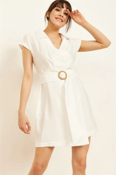 Kadın Beyaz Kruvaze Kadın Elbise