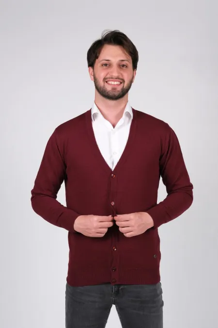 Çizgi Triko Erkek Triko Hırka Düğmeli Kol ve Bel Lastikli Dokuma - Mürdüm Çizgi Triko Erkek Triko Hırka Düğmeli Kol ve Bel Lastikli Dokuma - Mürdüm