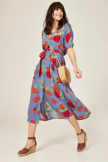 Kadın Mavi Desenli Elbise Kadın Mavi Desenli Elbise