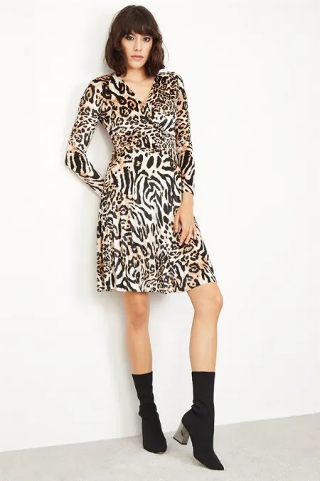 Kadın Siyah Leopar Desenli Elbise Kadın Siyah Leopar Desenli Elbise