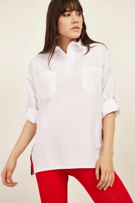 Kadın Beyaz Yanı Şeritli Bluz Kadın Beyaz Yanı Şeritli Bluz