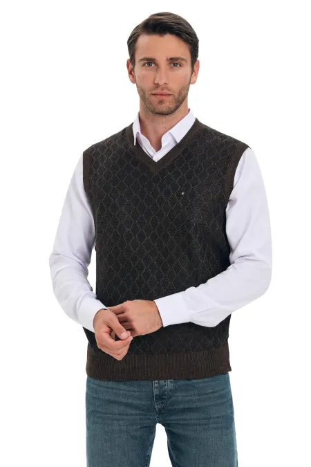 ÇİZGİ TRİKO ERKEK SÜVETER - Kahverengi