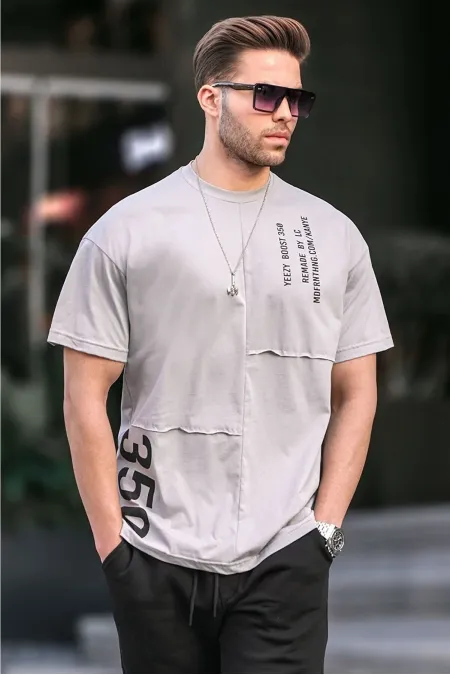 Gri Baskılı Bisiklet Yaka Erkek Tişört