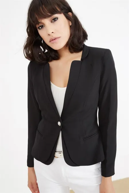 Kadın Siyah Tek Düğmeli Ceket Kadın Siyah Tek Düğmeli Ceket