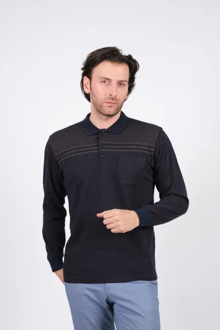 Çizgi Triko Erkek Triko Kazak Polo Yaka Kışlık Çizgi Detaylı Cepli Kolları Lastikli - Kahverengi Çizgi Triko Erkek Triko Kazak Polo Yaka Kışlık Çizgi Detaylı Cepli Kolları Lastikli - Kahverengi