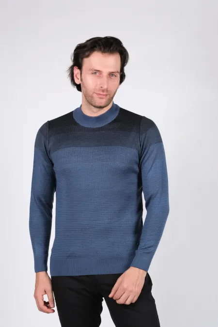 Çizgi Triko Erkek Yarım Balıkçı Renk Geçişli Kol ve Bel Lastikli Triko Kazak Kışlık Dokuma - Mavi Çizgi Triko Erkek Yarım Balıkçı Renk Geçişli Kol ve Bel Lastikli Triko Kazak Kışlık Dokuma - Mavi