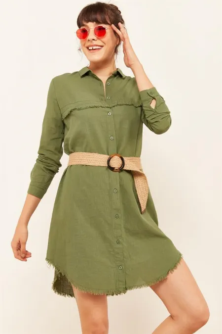 Kadın Haki Keten Tunik Kadın Haki Keten Tunik