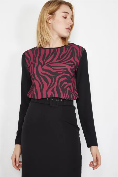 Kadın Bordo Zebra Desenli Bluz Kadın Bordo Zebra Desenli Bluz