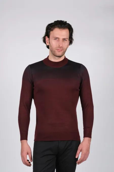 Çizgi Triko Erkek Yarım Balıkçı Renk Geçişli Kol ve Bel Lastikli Triko Kazak Kışlık Dokuma - Bordo Çizgi Triko Erkek Yarım Balıkçı Renk Geçişli Kol ve Bel Lastikli Triko Kazak Kışlık Dokuma - Bordo