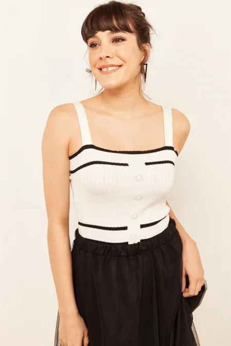 Kadın Beyaz Askılı Crop Bluz Kadın Beyaz Askılı Crop Bluz