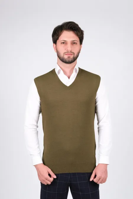 Çizgi Triko Erkek Triko Süveter V Yaka Düz Renk Bel Lastikli Kışlık Dokuma - Haki Çizgi Triko Erkek Triko Süveter V Yaka Düz Renk Bel Lastikli Kışlık Dokuma - Haki