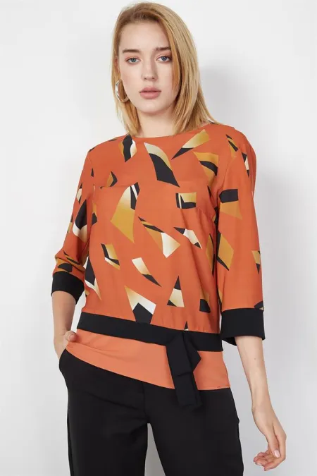 Kadın Kiremit Desenli Bluz Kadın Kiremit Desenli Bluz