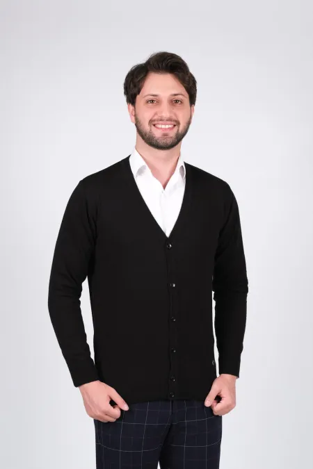 Çizgi Triko Erkek Triko Hırka Düğmeli Kol ve Bel Lastikli Dokuma - Siyah Çizgi Triko Erkek Triko Hırka Düğmeli Kol ve Bel Lastikli Dokuma - Siyah