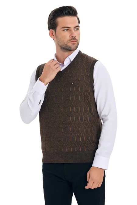 ÇİZGİ TRİKO ERKEK SÜVETER - Kahverengi ÇİZGİ TRİKO ERKEK SÜVETER - Kahverengi