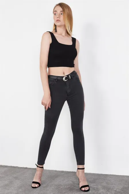 Kadın Antrasit Yüksek Bel Skinny Jeans Kadın Antrasit Yüksek Bel Skinny Jeans