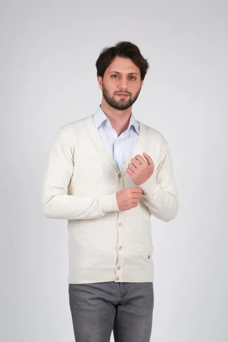 Çizgi Triko Erkek Triko Hırka Düğmeli Kol ve Bel Lastikli Dokuma - KEMİK Çizgi Triko Erkek Triko Hırka Düğmeli Kol ve Bel Lastikli Dokuma - KEMİK