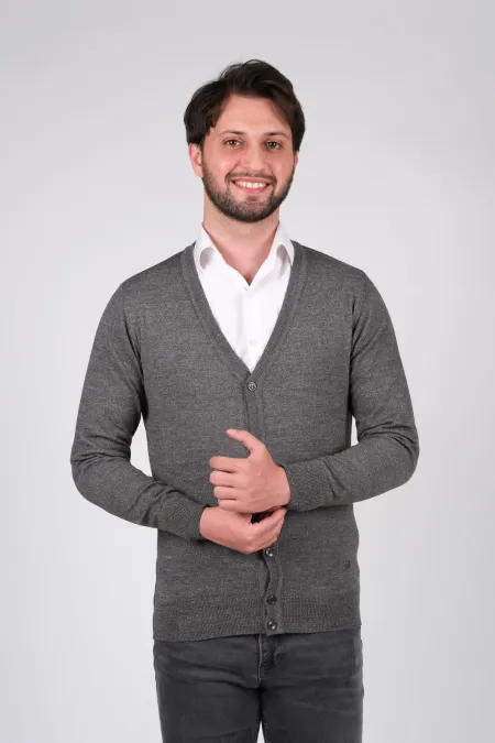 Çizgi Triko Erkek Triko Hırka Düğmeli Kol ve Bel Lastikli Dokuma - Gri Çizgi Triko Erkek Triko Hırka Düğmeli Kol ve Bel Lastikli Dokuma - Gri