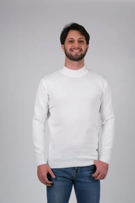 Çizgi Triko Erkek Triko Kazak Yarım Balıkçı Yaka Düz Renk Kol ve Bel Lastikli Kışlık Dokuma - Beyaz Çizgi Triko Erkek Triko Kazak Yarım Balıkçı Yaka Düz Renk Kol ve Bel Lastikli Kışlık Dokuma - Beyaz