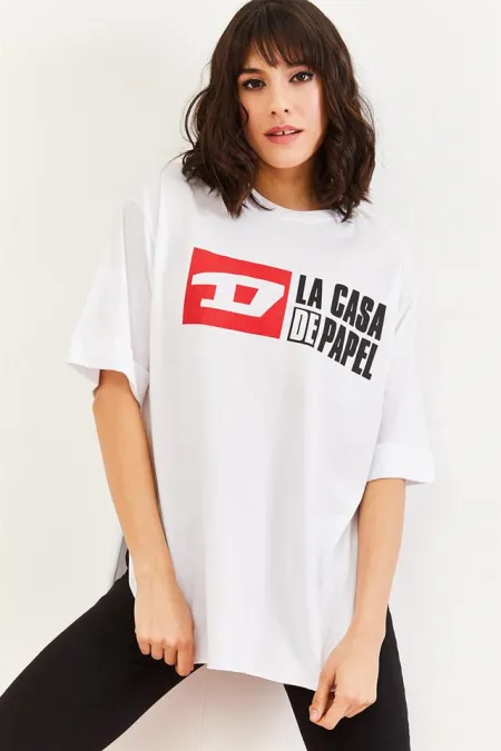 Kadın Beyaz Baskılı T-Shirt Kadın Beyaz Baskılı T-Shirt
