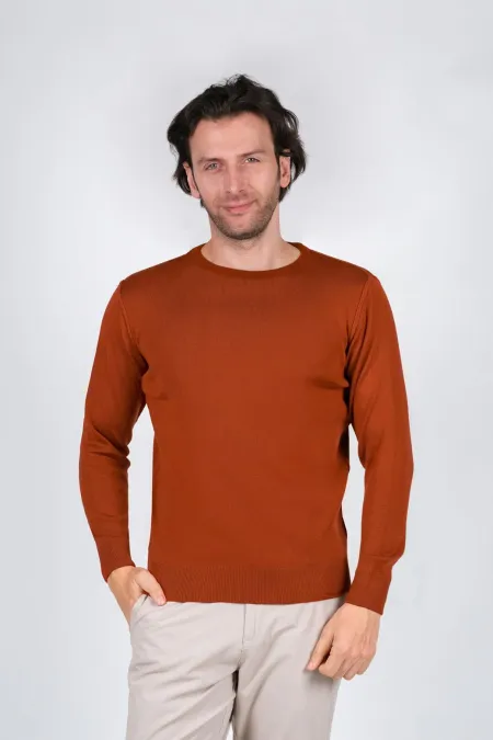 Çizgi Triko Erkek Triko Kazak Sıfır Yaka Düz Renk Kışlık Dokuma - Kiremit Çizgi Triko Erkek Triko Kazak Sıfır Yaka Düz Renk Kışlık Dokuma - Kiremit