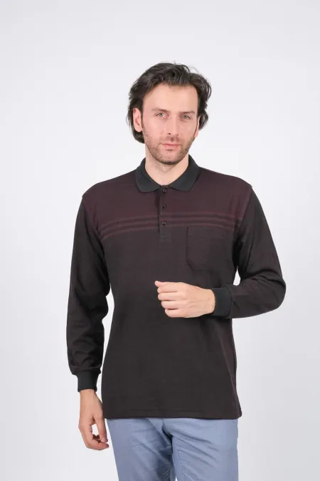 Çizgi Triko Erkek Triko Kazak Polo Yaka Kışlık Çizgi Detaylı Cepli Kolları Lastikli - Bordo Çizgi Triko Erkek Triko Kazak Polo Yaka Kışlık Çizgi Detaylı Cepli Kolları Lastikli - Bordo