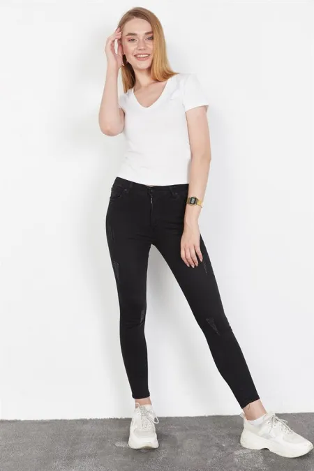 Kadın Siyah Eskitme Efektli Skinny Jeans Kadın Siyah Eskitme Efektli Skinny Jeans