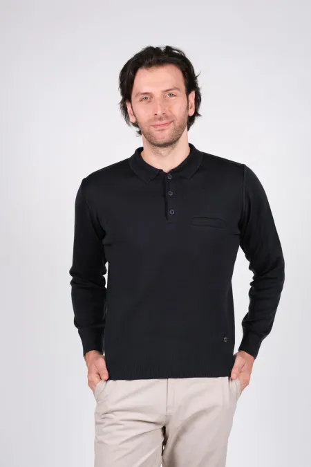 Çizgi Triko Erkek Triko Kazak Polo YakaKışlık Cepli Kolları Lastikli - Lacivert Çizgi Triko Erkek Triko Kazak Polo YakaKışlık Cepli Kolları Lastikli - Lacivert