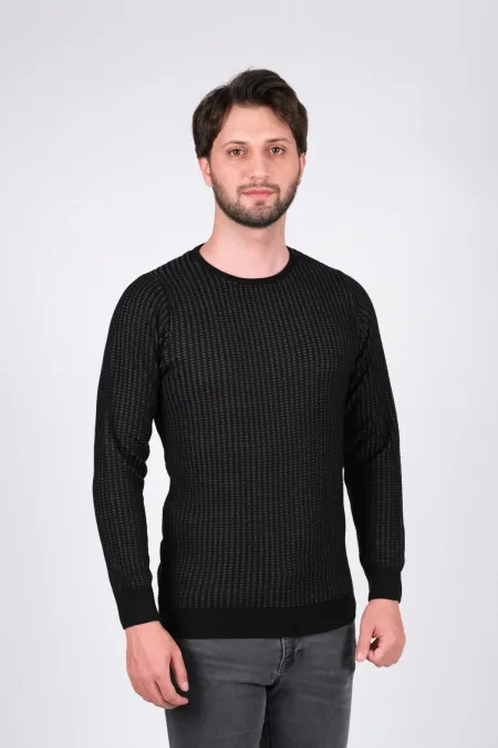 Çizgi Triko Erkek Triko Kazak Sıfır Yaka Kol ve Bel Lastikli Kışlık Örme - Siyah Çizgi Triko Erkek Triko Kazak Sıfır Yaka Kol ve Bel Lastikli Kışlık Örme - Siyah