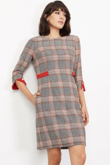 Kadın Kiremit Kontrast Parça Detaylı Elbise Kadın Kiremit Kontrast Parça Detaylı Elbise