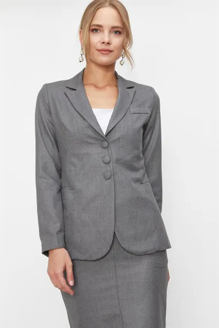 Kadın Gri Düğmeli Ceket Kadın Gri Düğmeli Ceket
