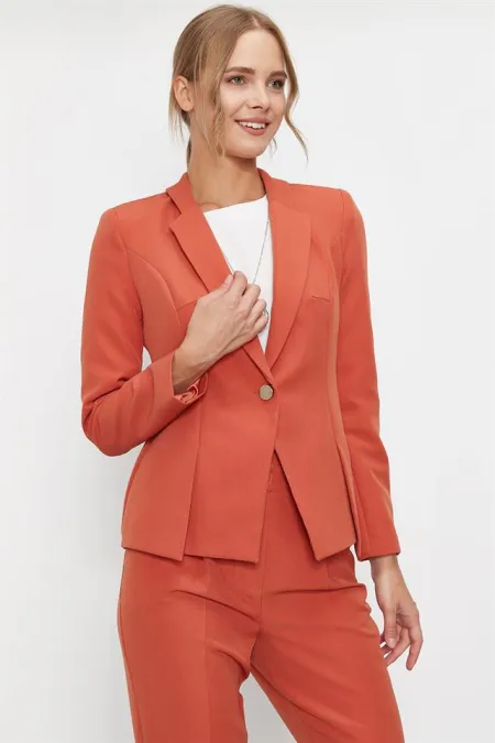 Kadın Kiremit Tek Düğmeli Ceket Kadın Kiremit Tek Düğmeli Ceket