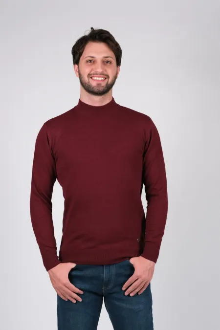 Çizgi Triko Erkek Triko Kazak Yarım Balıkçı Yaka Düz Renk Kol ve Bel Lastikli Kışlık Dokuma - Mürdüm Çizgi Triko Erkek Triko Kazak Yarım Balıkçı Yaka Düz Renk Kol ve Bel Lastikli Kışlık Dokuma - Mürdüm