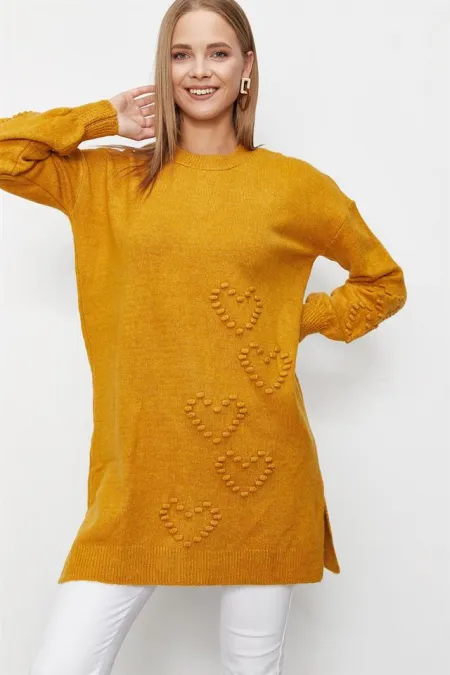 Kadın Hardal Kalpli Triko Tunik Kadın Hardal Kalpli Triko Tunik