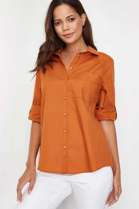 Kadın Kiremit Cepli Gömlek Kadın Kiremit Cepli Gömlek