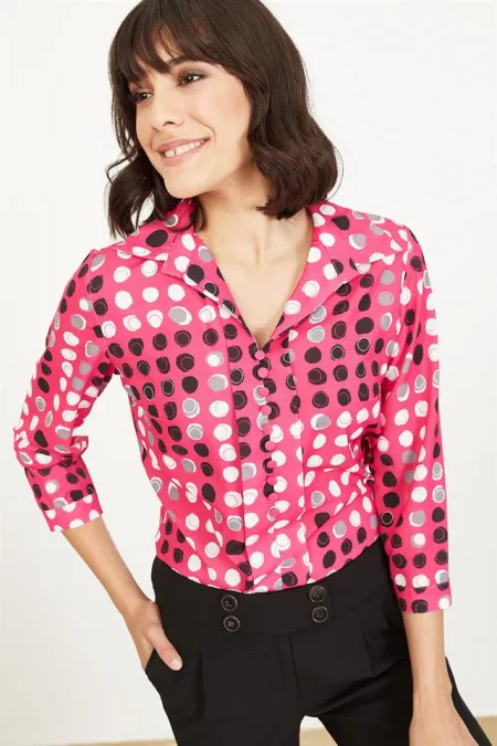 Kadın Fuşya Puantiyeli Bluz Kadın Fuşya Puantiyeli Bluz