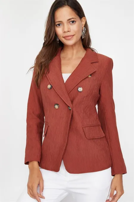 Kadın Kiremit Önü Ve Kolu Süs Düğmeli Ceket Kadın Kiremit Önü Ve Kolu Süs Düğmeli Ceket