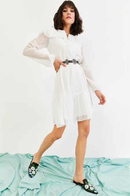 Kadın Beyaz Günlük Şifon Elbise Kadın Beyaz Günlük Şifon Elbise