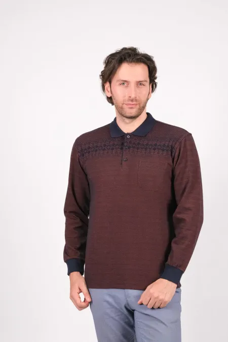 Çizgi Triko Erkek Triko Kazak Polo Yaka Kışlık Desen Detaylı Cepli Kolları Lastikli - Kiremit Çizgi Triko Erkek Triko Kazak Polo Yaka Kışlık Desen Detaylı Cepli Kolları Lastikli - Kiremit