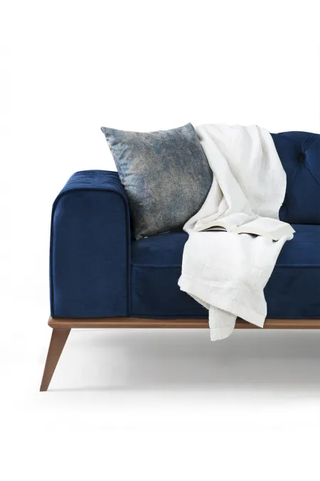 İcon Kapitoneli Mavi 3'lü Kanepe