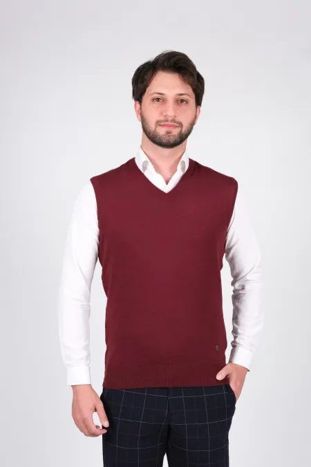 Çizgi Triko Erkek Triko Süveter V Yaka Düz Renk Bel Lastikli Kışlık Dokuma - Mürdüm Çizgi Triko Erkek Triko Süveter V Yaka Düz Renk Bel Lastikli Kışlık Dokuma - Mürdüm