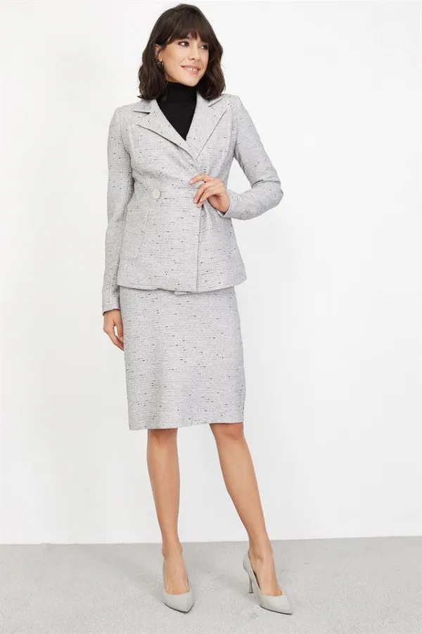 Kadın Gri Tek Düğmeli Ceket Kadın Gri Tek Düğmeli Ceket