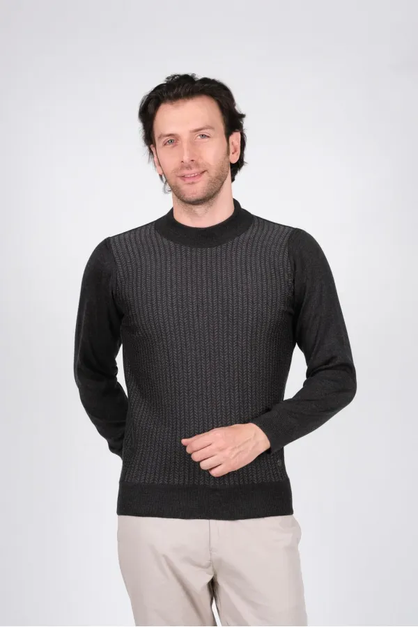 Çizgi Triko Erkek Yarım Balıkçı Triko Kazak Çizgili Bel ve Kol Lastikli Kışlık Dokuma - Koyu Gri Çizgi Triko Erkek Yarım Balıkçı Triko Kazak Çizgili Bel ve Kol Lastikli Kışlık Dokuma - Koyu Gri